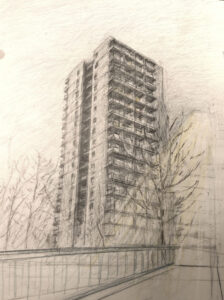 Hochhaus-weithin sichtbar-stadtbildbestimmend-Skizze