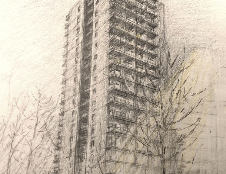 Hochhaus-weithin sichtbar-stadtbildbestimmend-Skizze