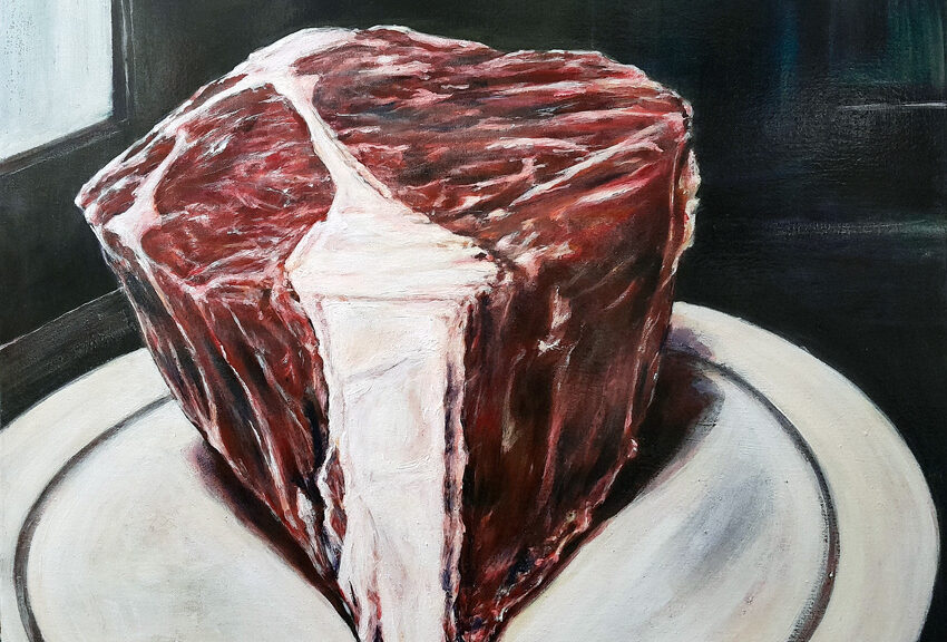 Entrecôte, Öllasur auf Nessel, 60 x 60 cm, 2025, 1700 €