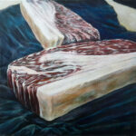 Wague und Dry Aged Beef, Öllasur auf Nessel, 60 x 60 cm, 2025, 1700 €